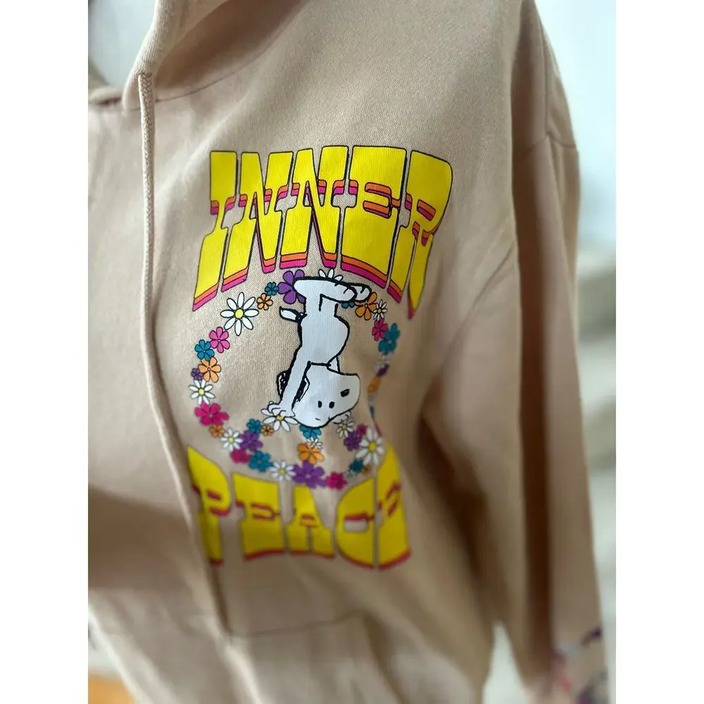 Peanuts Inner Peace Snoopy Tan Floral Graphic Hoodie